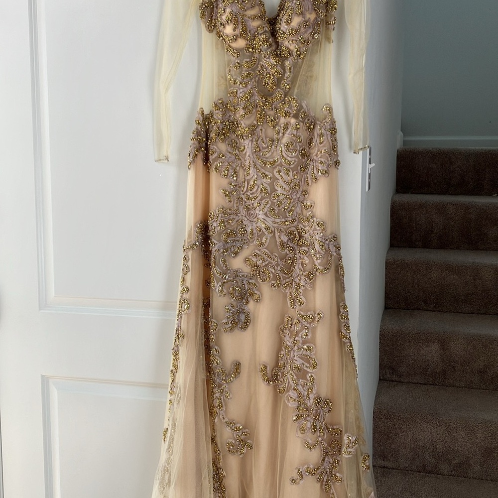 Shail K Gold Embellished Evening Gown